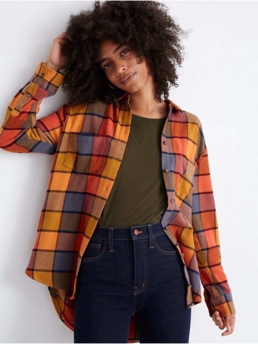 Madewell Orange Plaid flannel shirt with hidden pockets. Worn once.